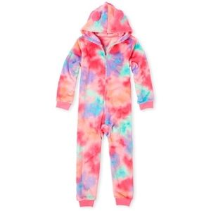 Girls Tie Dye Pom Pom Fleece Onesie Pajamas